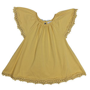 🍒 Shabby Chic Girls Tunic Size 4T Yellow White Bow and Keyhole Back Cap Sleeves